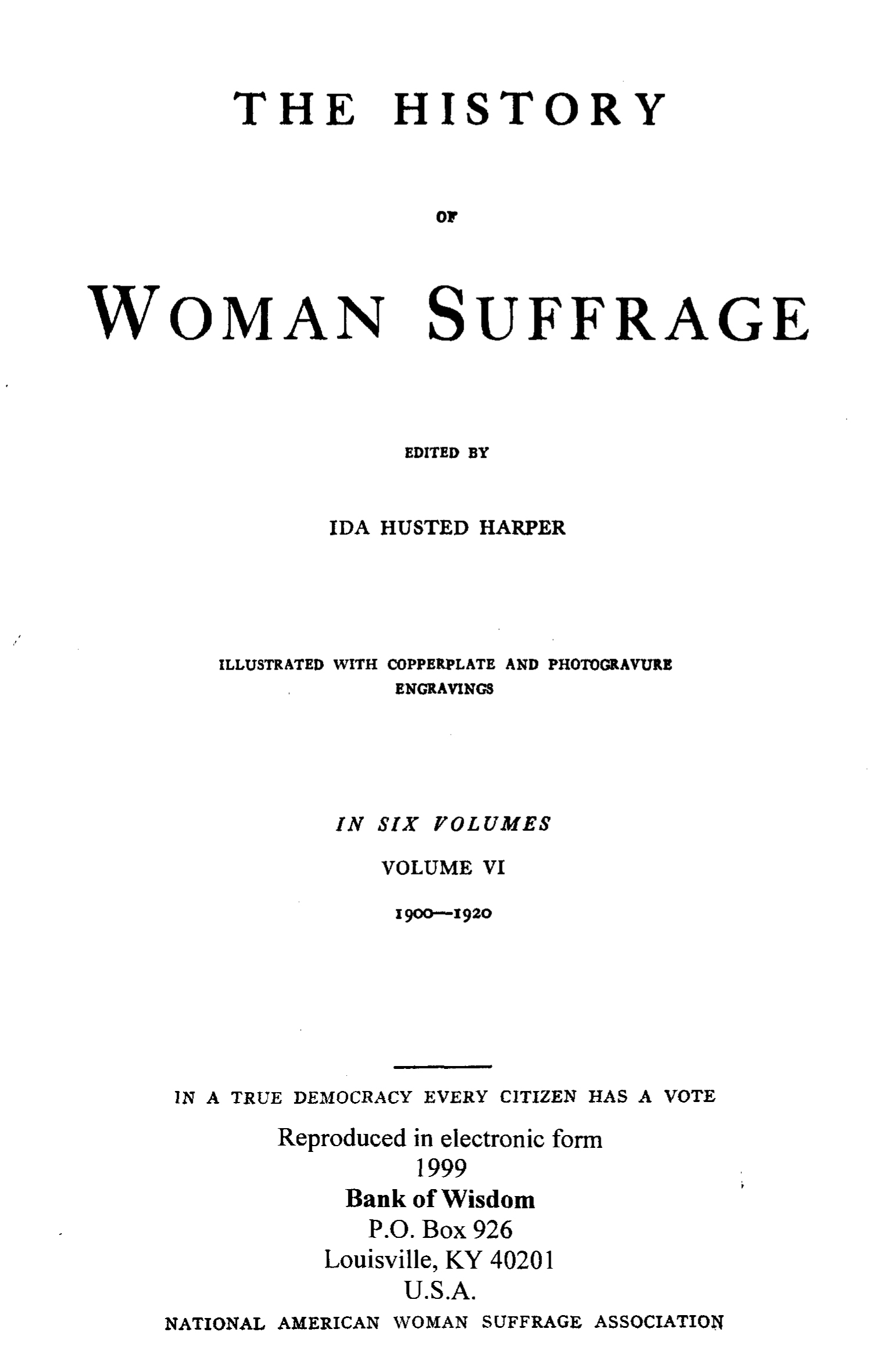 (image for) The History of Women Suffrage, Vol. 6 of 6 Vols. - Click Image to Close